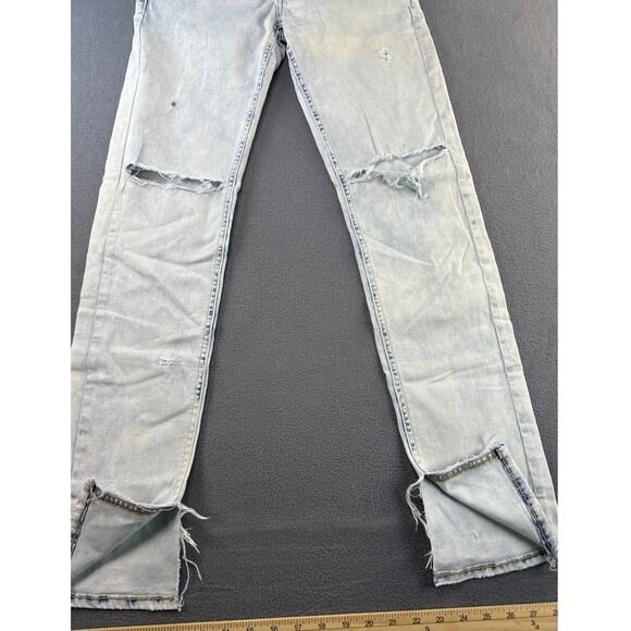 American Eagle Jeans Mens 29x32 Blue Skinny‎ Light Wash Stretch Distressed FLAW - Picture 3 of 9